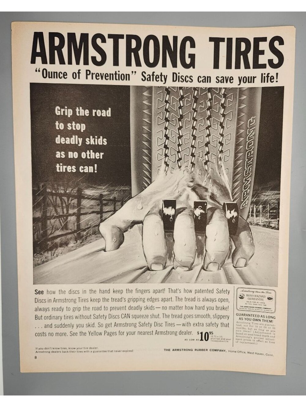 Vintage Armstrong Tires Safety Advertisement Print 1950s 10" x 13" Black & White